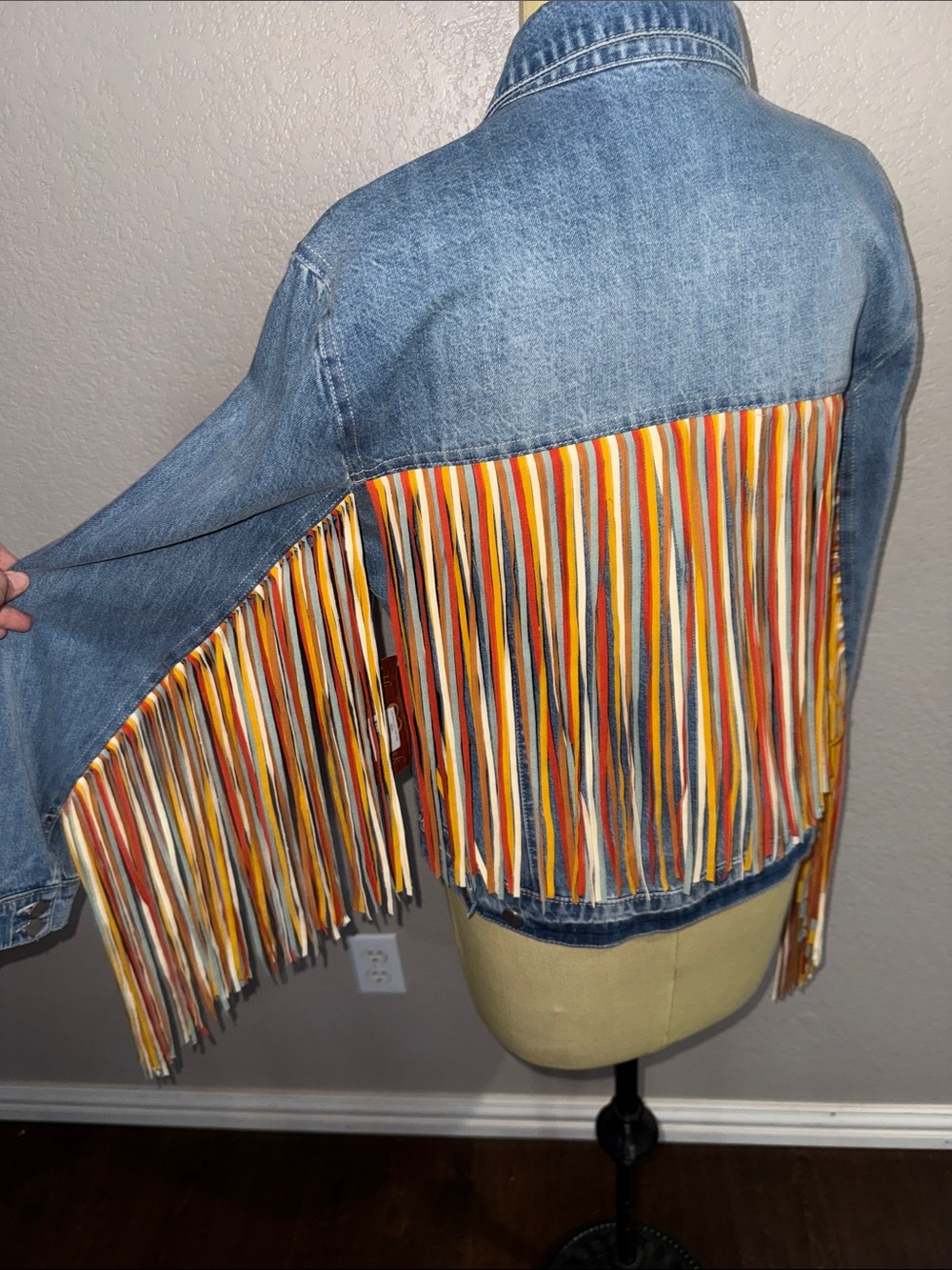 Scully Denim Jacket with Multicolor Fringe Large NWT